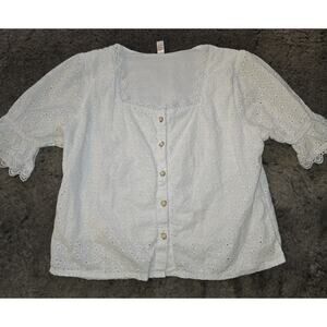 Cottagecore Blouse white Eyelet Ruffled ShortSleeves. Fits Like S/M